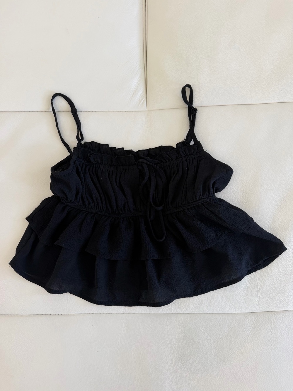 wild fable Black Ruffled Spaghetti Strap Tank Top